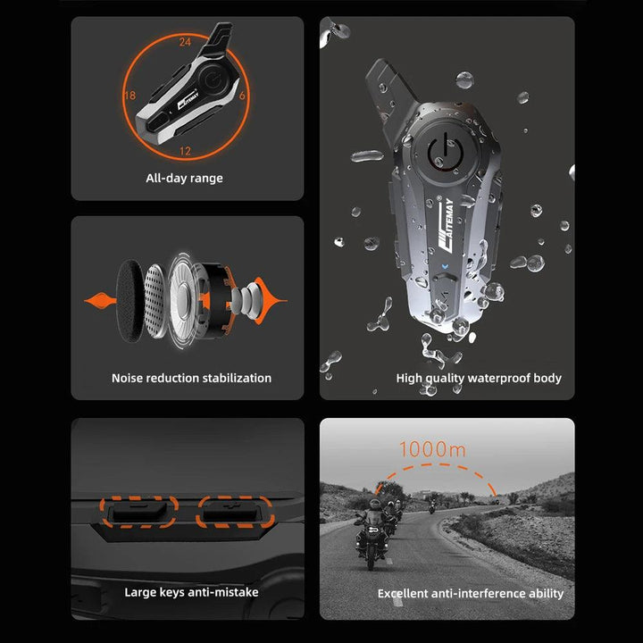 Intercom / Interphone / Oreillette Bluetooth - Waterproof & 1 km de connectivité - Helmoto