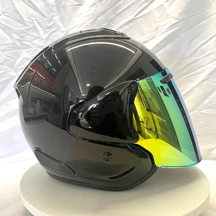 Casque Noir Brillant - VZ-RAM - 3/4 Ouvert pour l'été - Helmoto