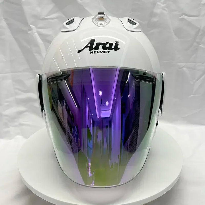 Casque Blanc Brillant - VZ-RAM - 3/4 ouvert pour l'été - Helmoto