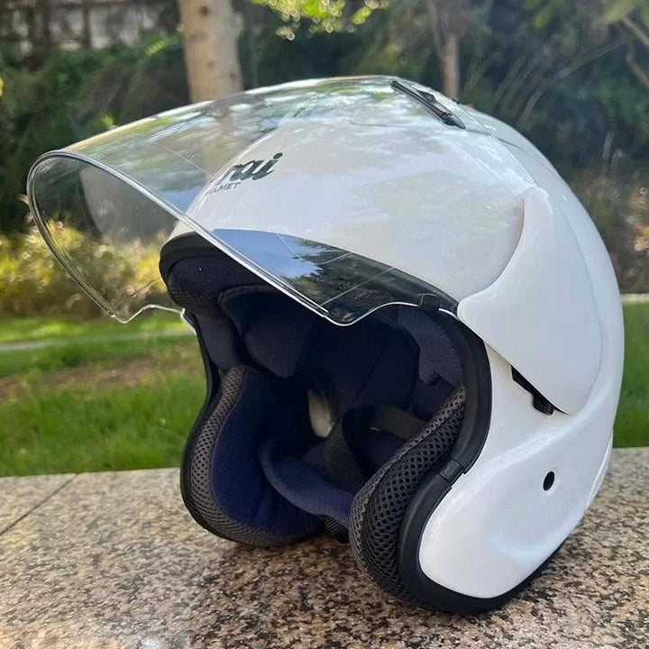Casque Blanc Brillant - VZ-RAM - 3/4 ouvert pour l'été - Helmoto