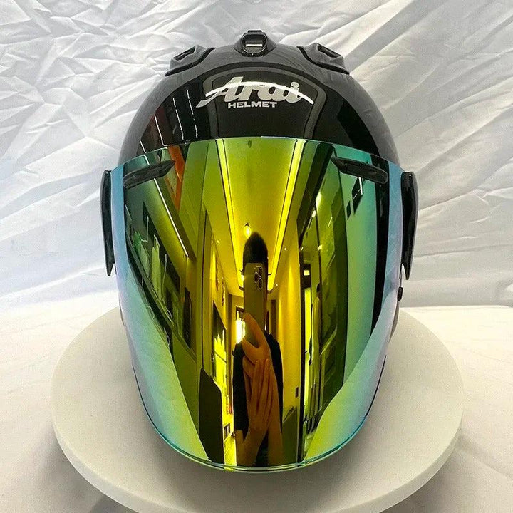 Casque Noir Brillant - VZ-RAM - 3/4 Ouvert pour l'été - Helmoto