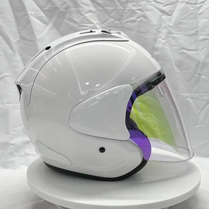 Casque Blanc Brillant - VZ-RAM - 3/4 ouvert pour l'été - Helmoto